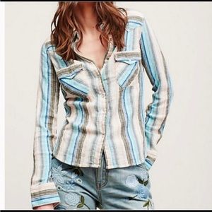 Free People Pastel Gauze Women's XS
Striped Fitted Pearl Snap Western
Shirt